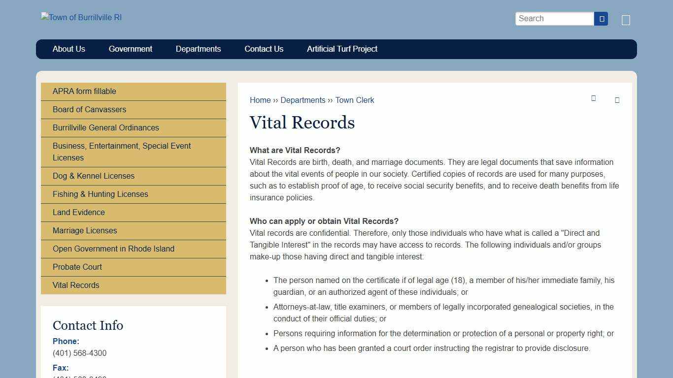 Vital Records Town of Burrillville RI
